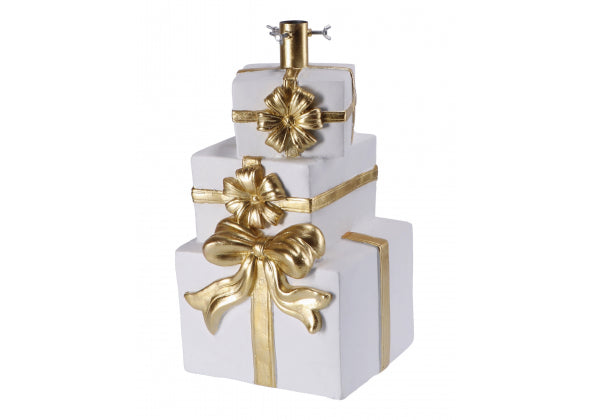 Base albero di natale in magnesio mag pacchi bianco e oro cm. 29,5 x 28 x h. cm. 48