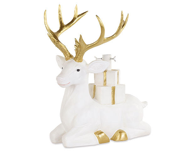 Base albero di natale renna 50x58cm bianco e oro