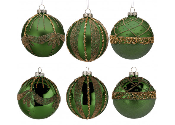 Set 12 sfere di natale verde in vetro da 8 cm