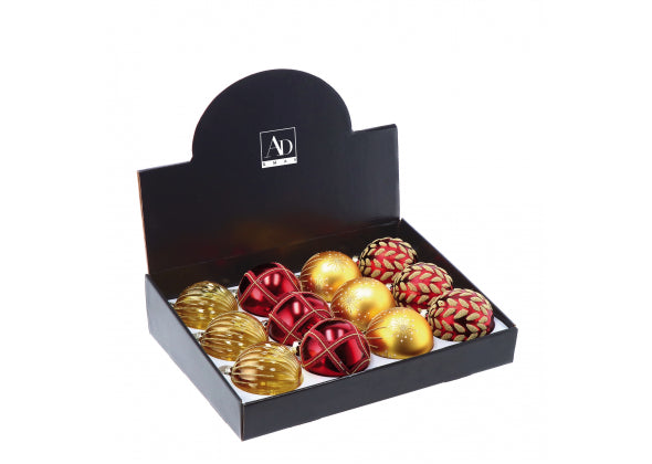 Set 12 sfere in vetro oro e rosse da 8 cm